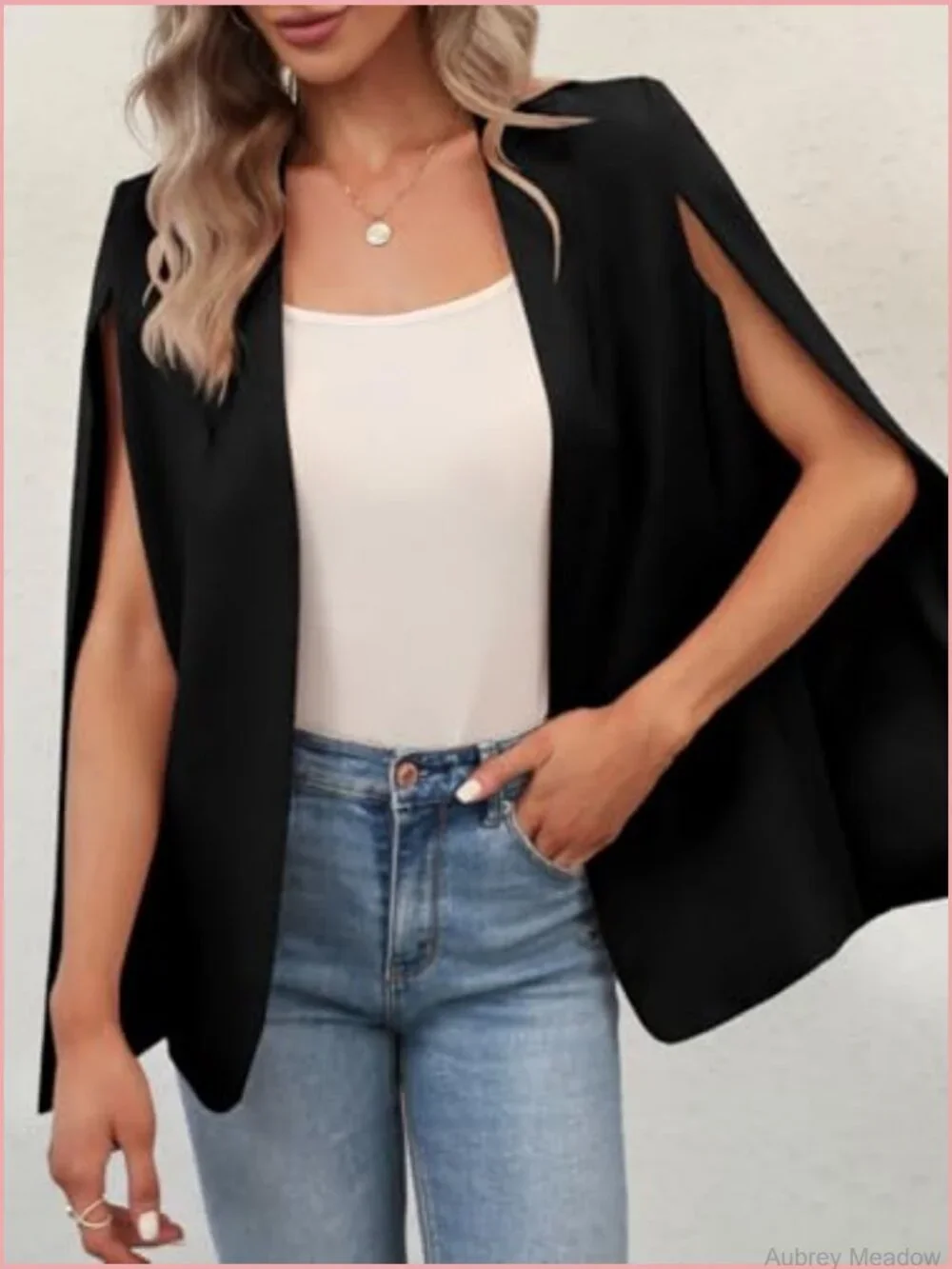 Womens Cape Blazer Split Sleeve Open Front Casual Jacket Coat